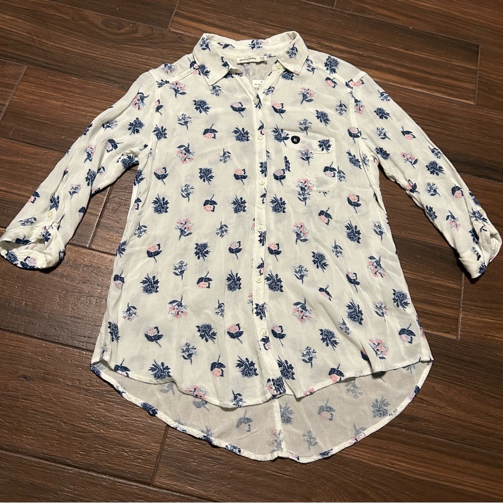 Abercrombie Kids‎ Girls Blouse XL 16  Button Down Lightweight White Floral NWT
